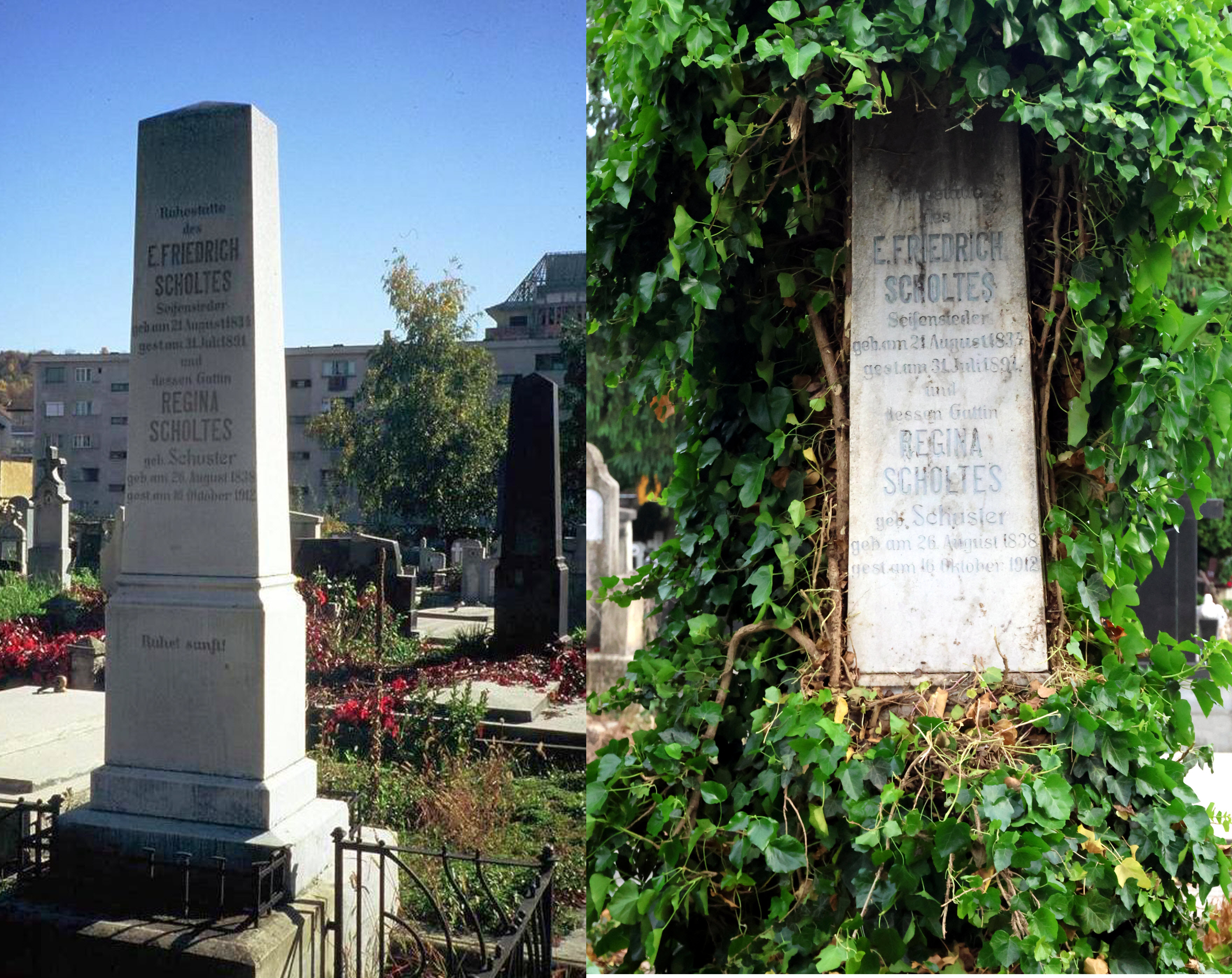 Grabstein Ernst-Friedrich Scholtes und Regina Scholtes, geb. Schuster auf dem evang. Friedhof A.B. Bistritz